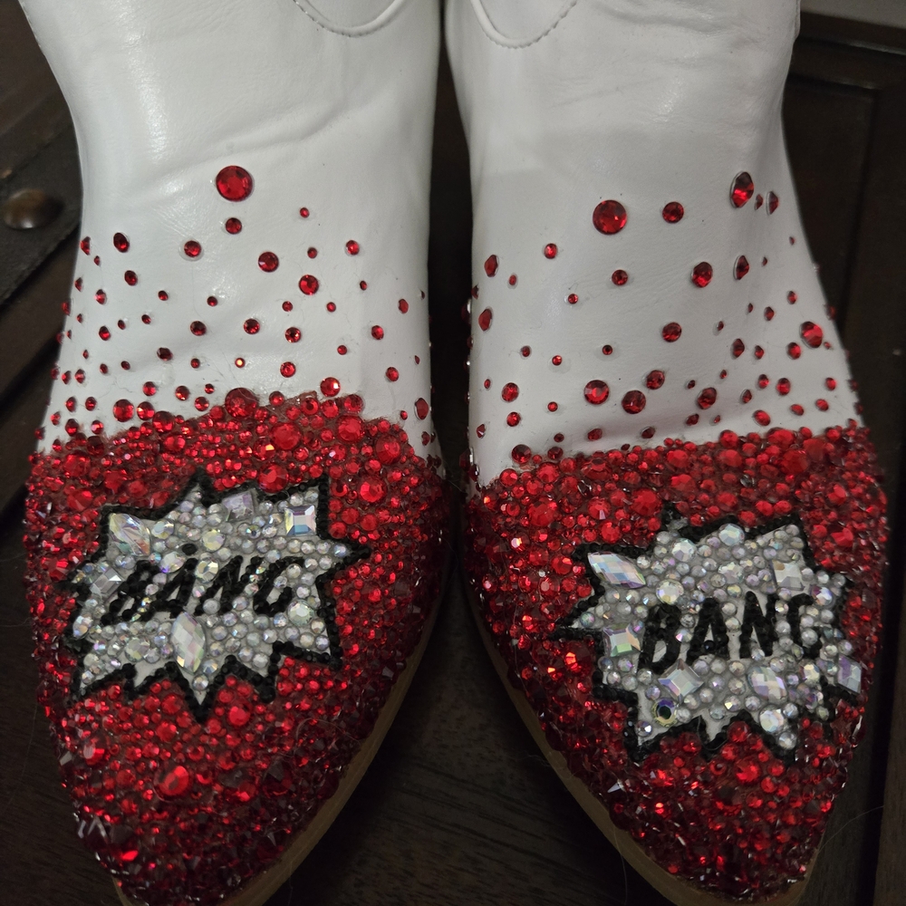 Dynamic Red and White Pop Art Heeled Boots